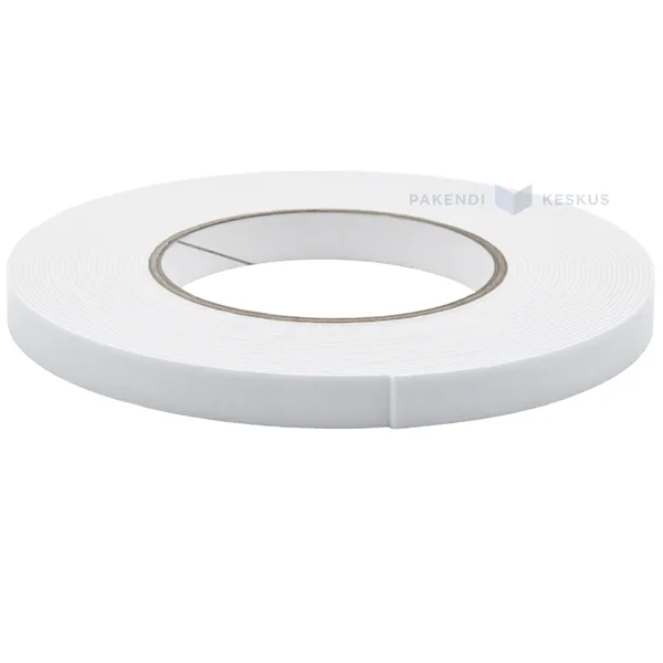 Balta divpusēja PE putu līmlente 12mm platumā 1mm bieza, 10m/rullī