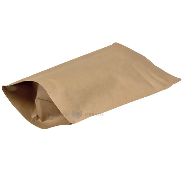 Pruun püstiseisev kott alumiiniumiga 13+(2x4)x17cm, pakis 50tk