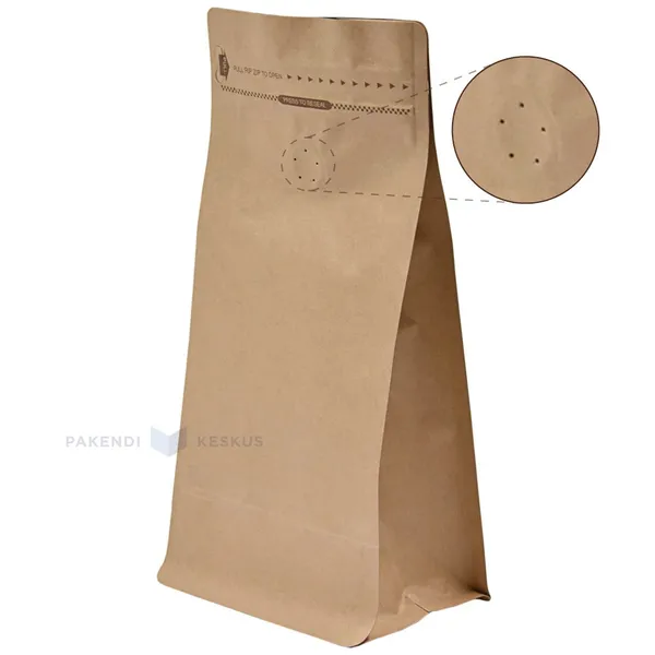 Pruun püstiseisev kott metalliseeritud PET ventilatsioonikork 12,5+(2x9)x22cm, pakis 25tk