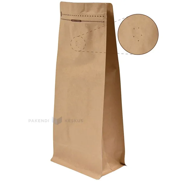 Pruun püstiseisev kott metalliseeritud PET ventilatsioonikork 14,5+(2x9)x30cm, pakis 25tk