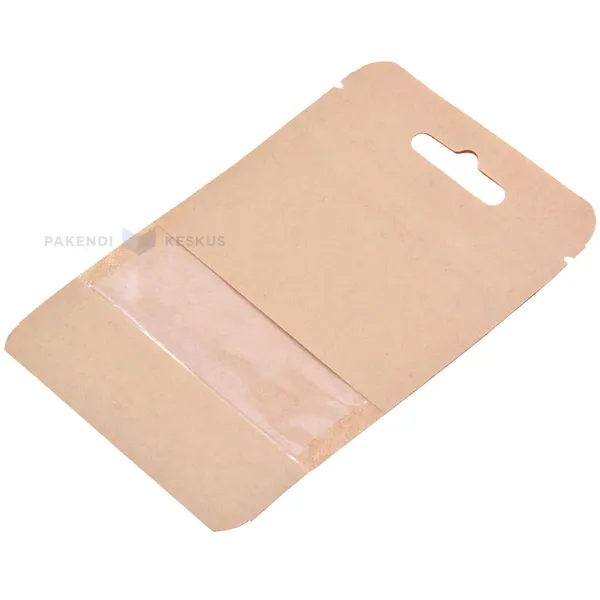 Pruun püstiseisev kott aknaga 8+(2x2,5)x10cm 80ml, pakis 50tk