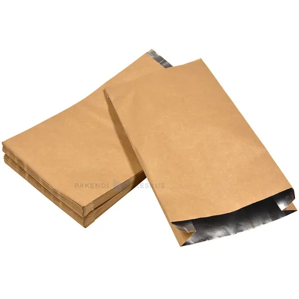 Pruun lamineeritud paberist grillkott fooliumiga 18+6,5x33cm, pakis 100tk