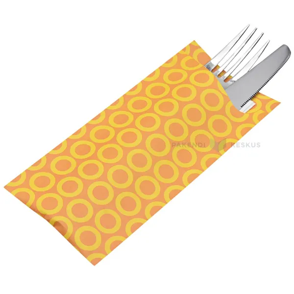 Orange dots print cutlery pocket with 2-layered napkin 8,5+19cm, 100pcs/box