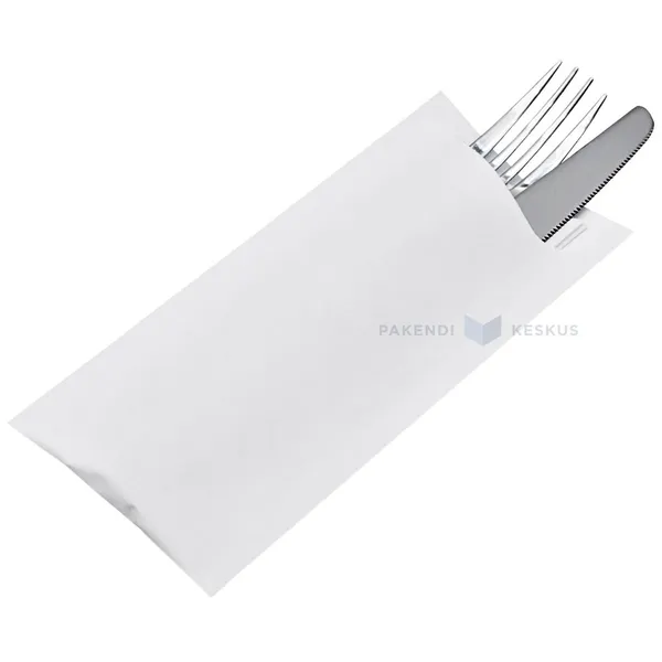White cutlery pocket with 2-layered napkin 8,5+19cm, 100pcs/box