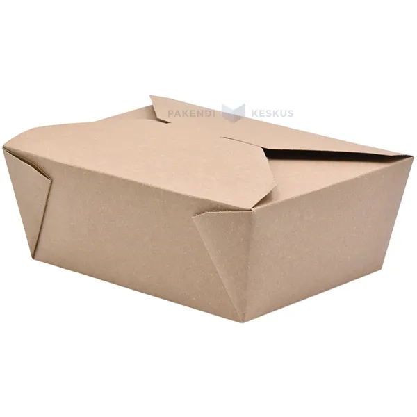 Brūns kartona pārtikas trauks ar atlokāmu vāku 170x140x65mm, 50gb./iepakojumā