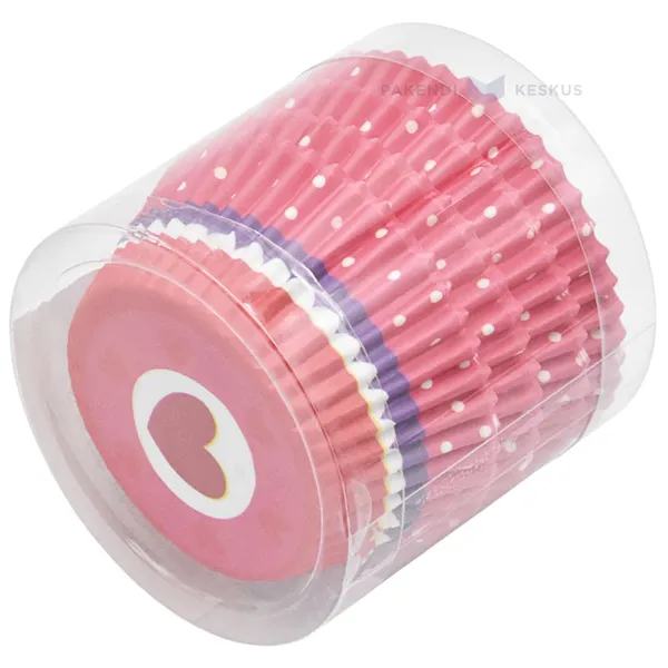 Heart print red paper cupcake mold diam. 50mm height 30mm, 100pcs/pack