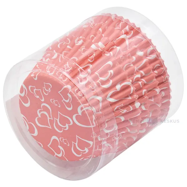 White hearts print red paper cupcake mold diam. 50mm height 30mm, 100pcs/pack