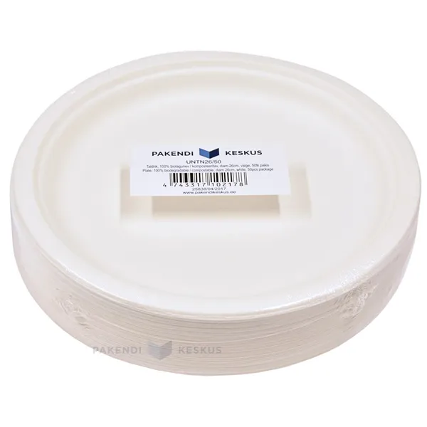 Taldrik 100% biolagunev/komposteeritav diam. 26cm, pakis 50tk