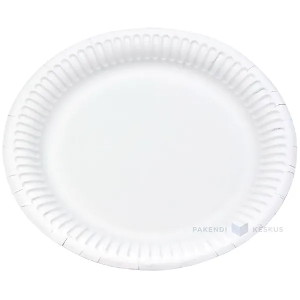 Valge lamineerimata paberist taldrik diameetriga 18cm, pakis 50tk