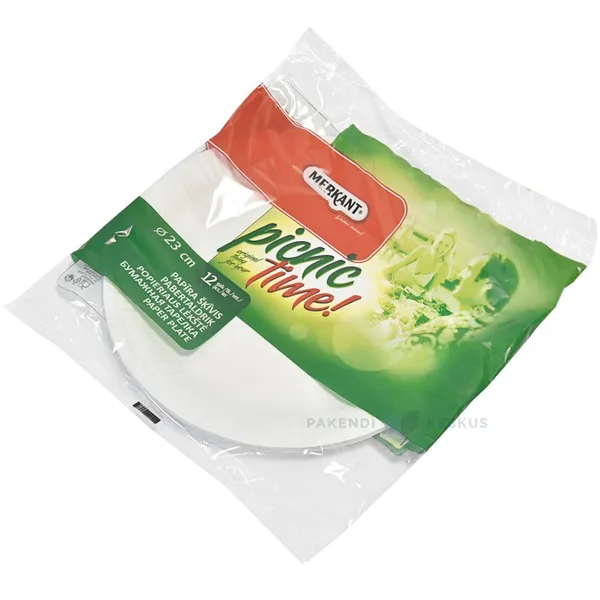 Balts nelaminēts papīra šķīvis diametrs 23cm, 12 gb./iepakojumā