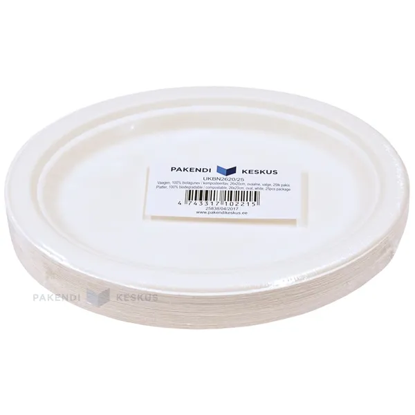 Ovaalne taldrik 100% biolagunev/komposteeritav 26x20cm, pakis 25tk