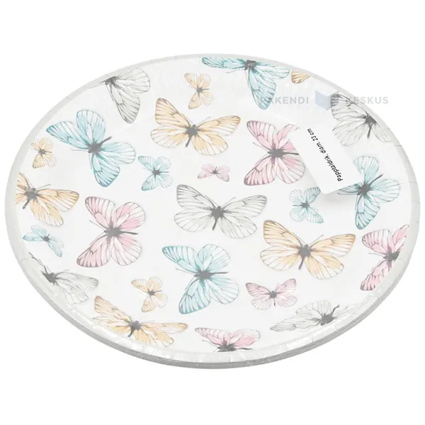 White paper plate with different butterflies print diameter 23cm, 8pcs/pack