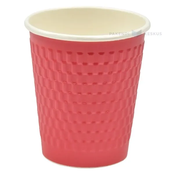 Pappkohvitops reljeefne roosa 250ml, pakis 25tk