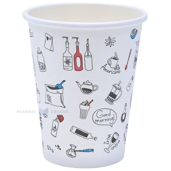 Valge pappkohvitops ''All about coffee'' 350ml, pakis 50tk