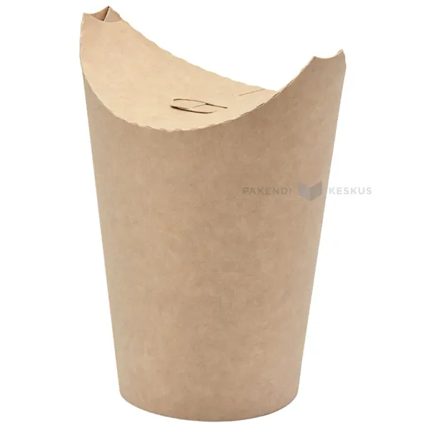 Brown carton food cup with butterfly lid 350ml, 50pcs/pack