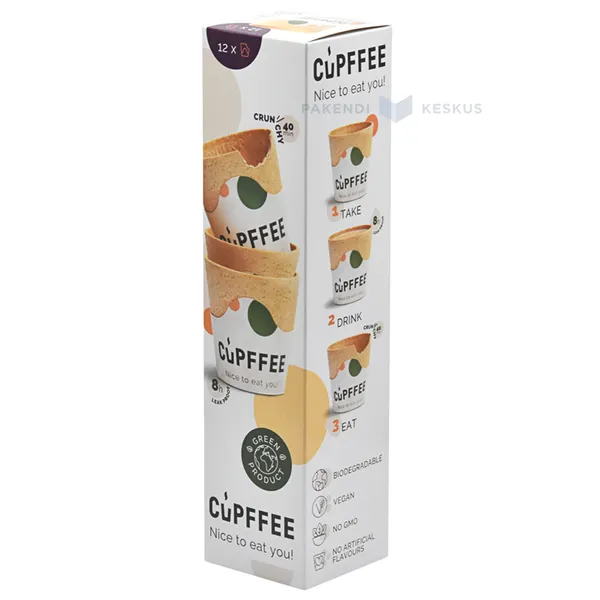Brown edible coffee cup from bicquit 220ml with diameter 75mm, 12pcs/box