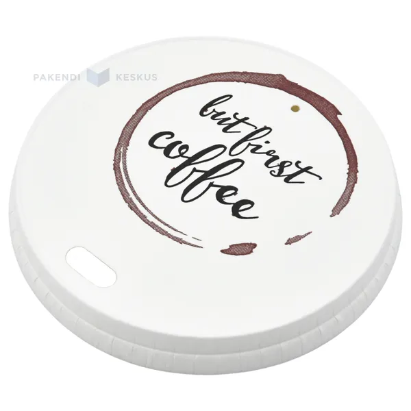 ''But First Coffee'' print flat paper lid for 250ml coffee cup with diameter 80mm, 50pcs/pack