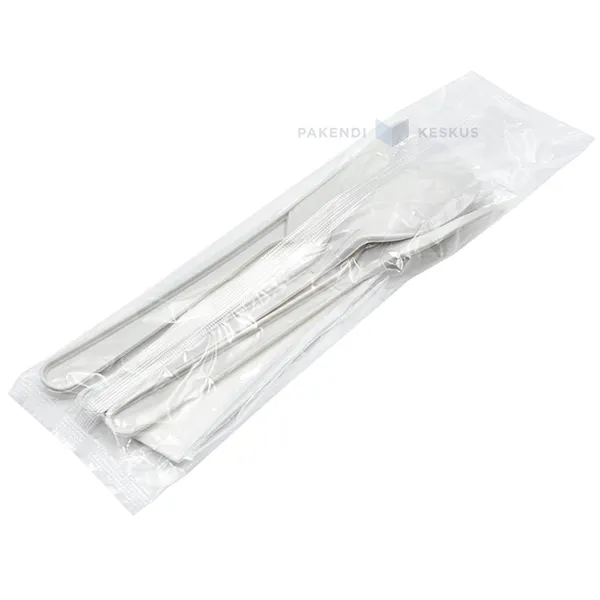 Separately packed reusable fork, knife, soup spoon and napkin