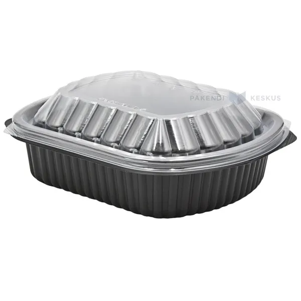 Black 1-compartment food tray with lid 207x170x40mm 952ml, 10pcs/pack