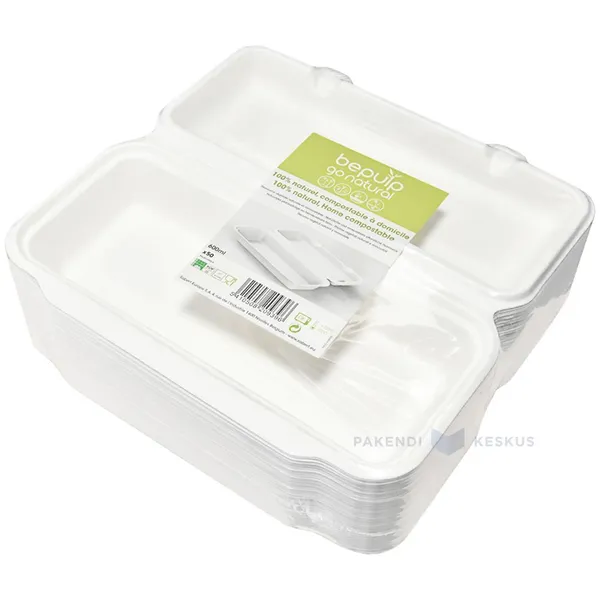 100% biodegradable/compostable 1-compartment food container 290x140x60mm 600ml, 50pcs/pack