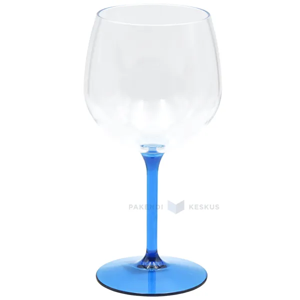 Reusable plastic transparent goblet with blue stand 580ml TT 350x machine washable