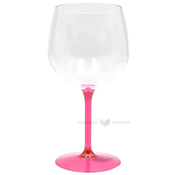 Reusable plastic transparent goblet with pink stand 580ml TT 350x machine washable
