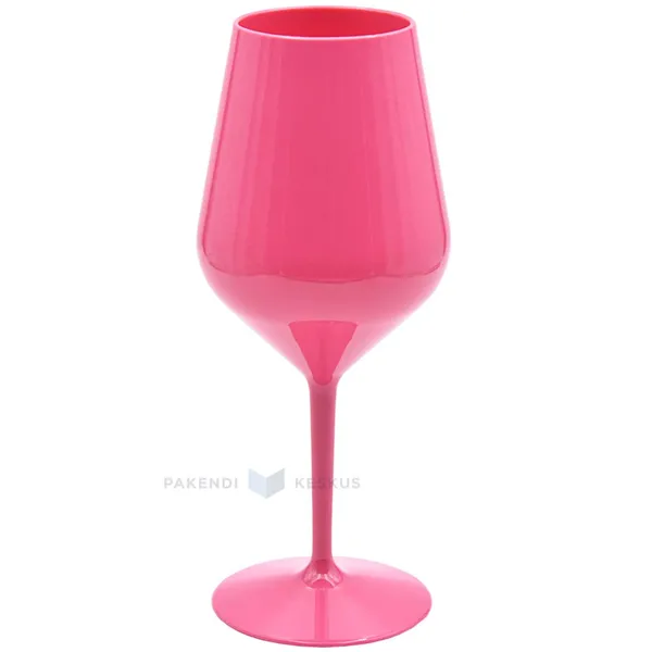 Korduvkasutatav plastikust neoonroosa veinipokaal jalaga 470ml TT 350x masinpestav