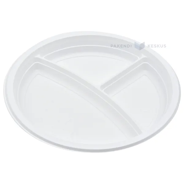 Reusable white plastic 3-compartment plate with arch separation 22cm PP 125x machine washable, 100pcs/pack