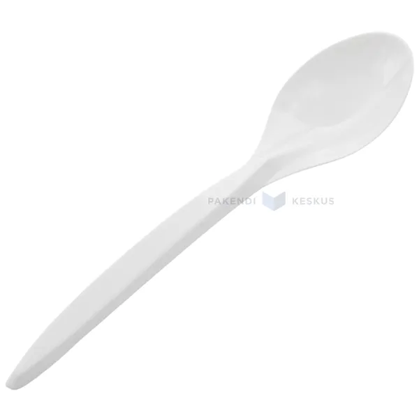 Valge korduvkasutatav plastikust supilusikas 18cm PS 125x masinpestav, pakis 50tk