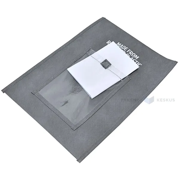Grey textile reusable postal bag with pocket 24x35cm+10cm
