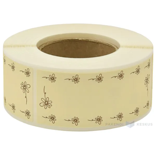 Beige label ''Flower'' print 30x74mm, 250pcs/roll