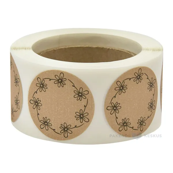 Pruun kleebisetikett Lilled diameeter 29mm, rullis 250tk