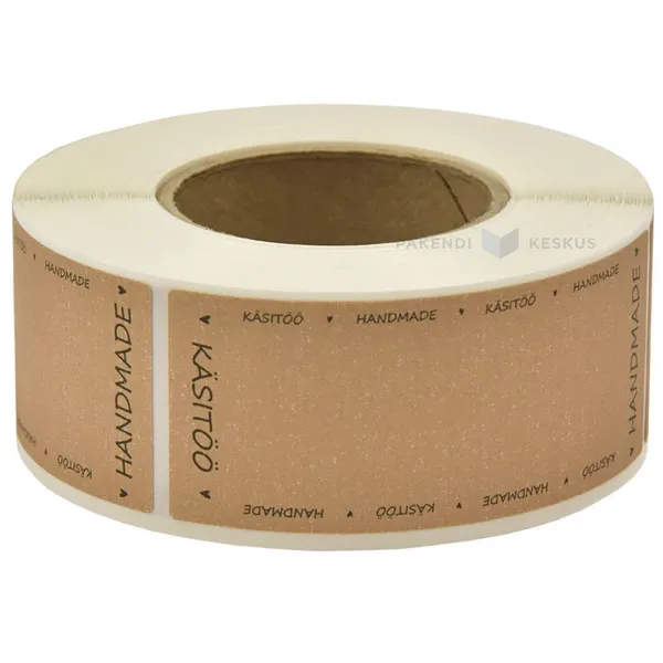 Pruun kleebisetikett Käsitöö 30x74mm, rullis 250tk