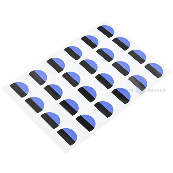 Vinyl label with blue-black-white print diameter 30mm, 24pcs/list