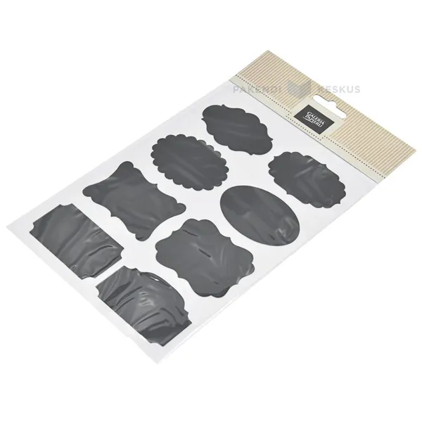 Mustad tahvlikujulised kriidiga kirjutatavad kleepsud 63x38-50mm, pakis 16tk