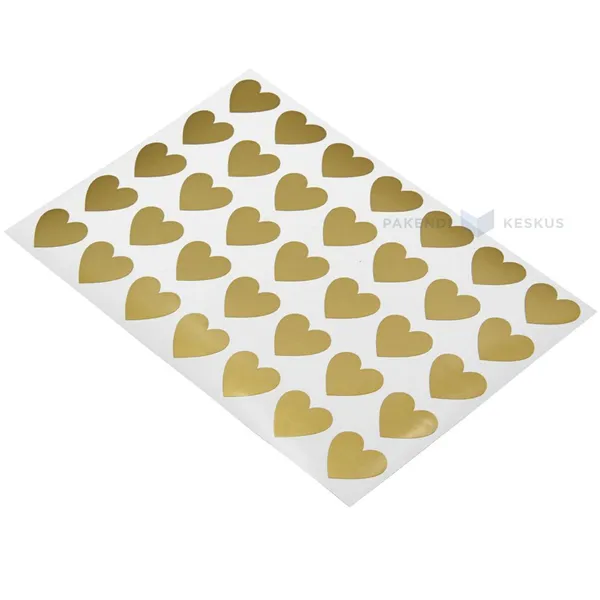 Vinyl label with golden heart print 25x25mm, 35pcs/list