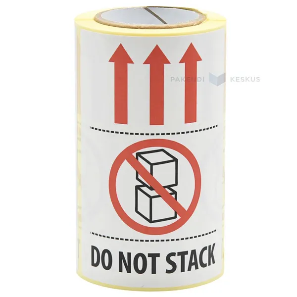 Tarrat, 150x75 mm, 40 mm holkki, painatuksella "DO NOT STACK", 150kpl/rl