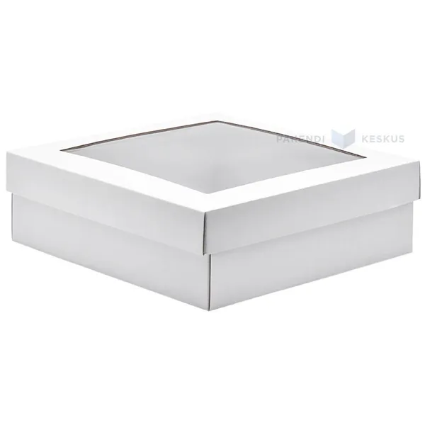 White corrugated carton box with lid and window 240x240x80mm, 10pcs/pack