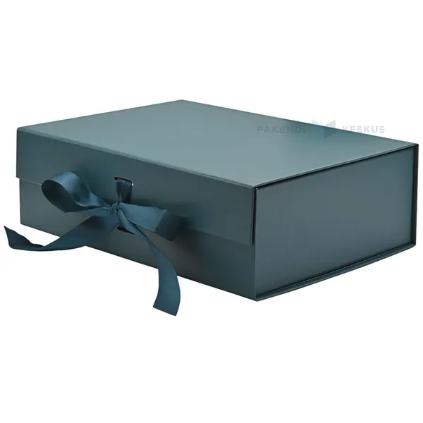 Greenish-blue gift box with ribbon 280x200x90mm