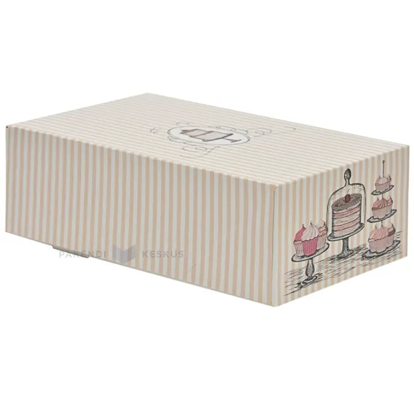 Kartongist roosade triipudega koogikarp 12,5x21x7cm, pakis 20tk