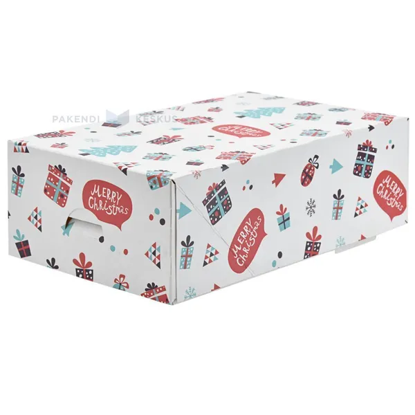 Christmas gifts and trees print white carton box for cake 12,5x21x7cm, 20pcs/pack