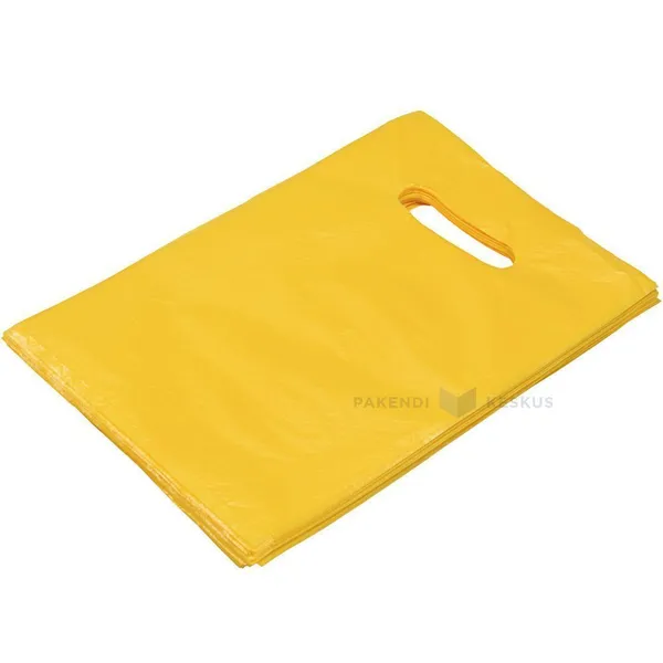 Yellow plastic bag with punch hole handle 18x29cm, 100pcs/pack