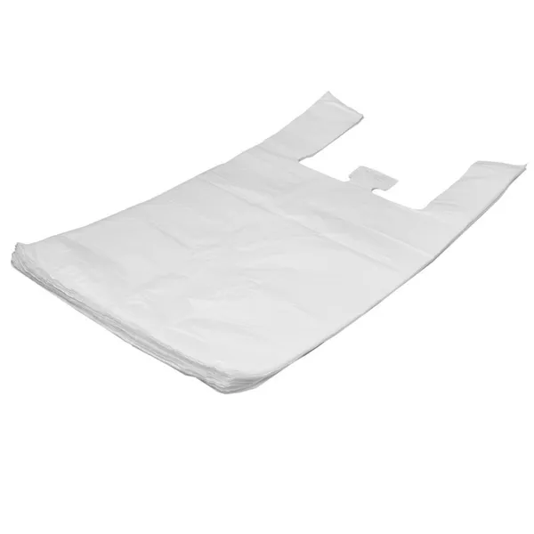 White plastic T-shirt bag 45+25x75cm 20mic, 100pcs/pack