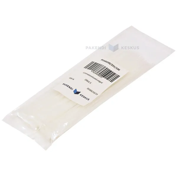 Valge juhtmekinnitus sildiga 2,5x200mm, pakis 100tk