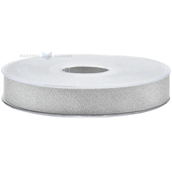 Sudraba satīna+lureksa lente 15mm plata, 25m/rullī