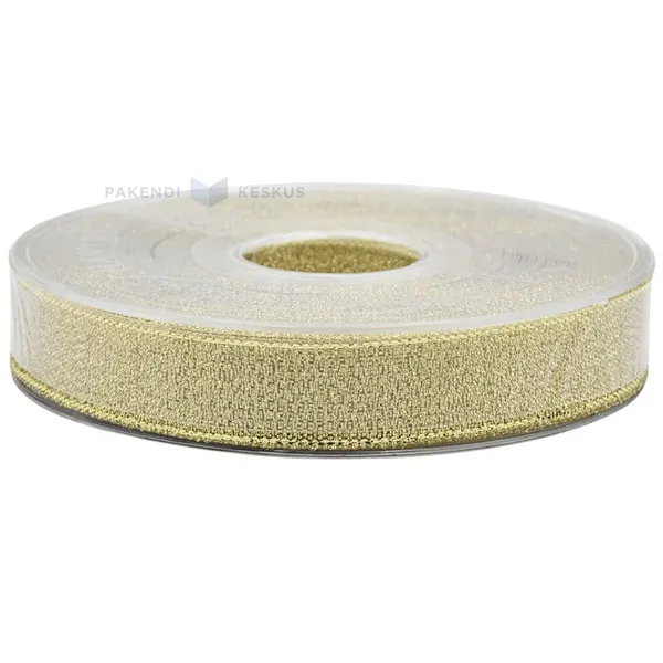 Shiny golden lurex ribbon 15mm wide, 30m/roll