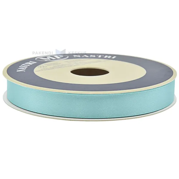 Greenish-blue satin ribbon 15mm wide, 50m/roll