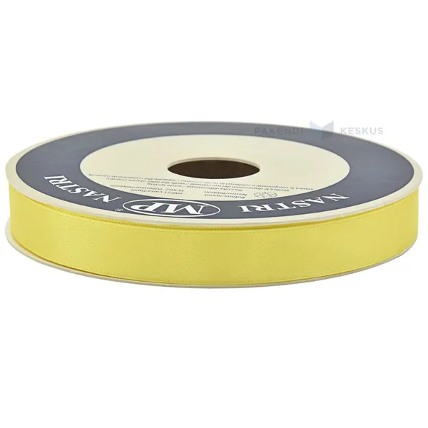 Yellow satin ribbon 15mm wide, 50m/roll