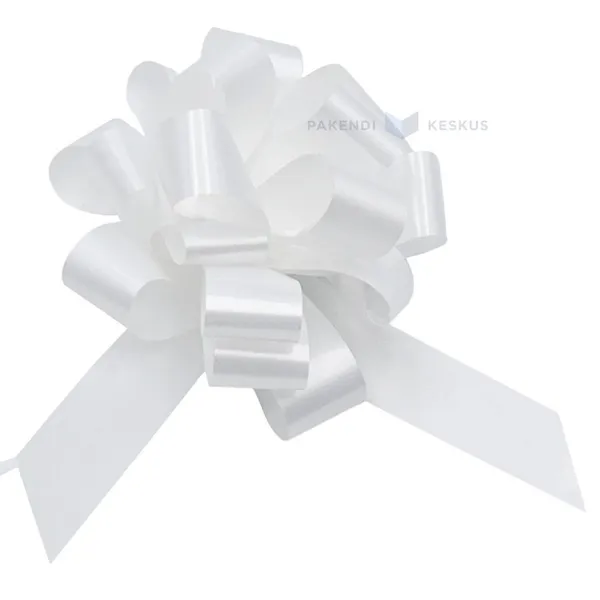 White pull ribbon rosette 19mm with diameter 10mm, 6pcs/pack