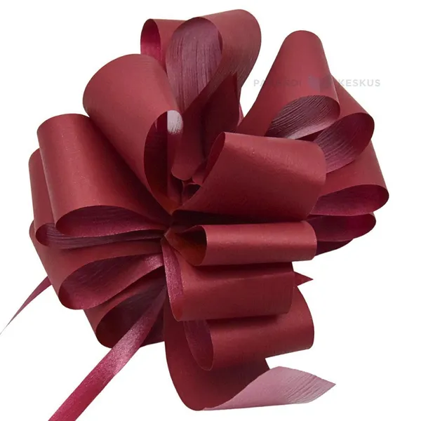 Burgundy pull ribbon rosette 35mm with diameter 130mm, 5pcs/pack